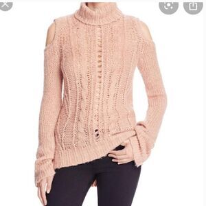 Pam & Gela Cold Shoulder Cable Knit Sweater